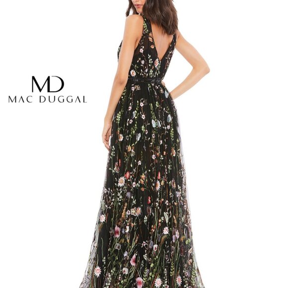 NEW Mac Duggal Floral Embroidered Sleeveless A Line Gown - Picture 8 of 11